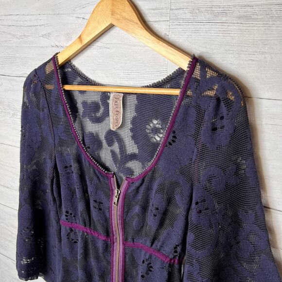 Free People Dress Womens Size SP Blue & Purple Mesh Sheer Lace Cover Up Beach - Picture 9 of 15